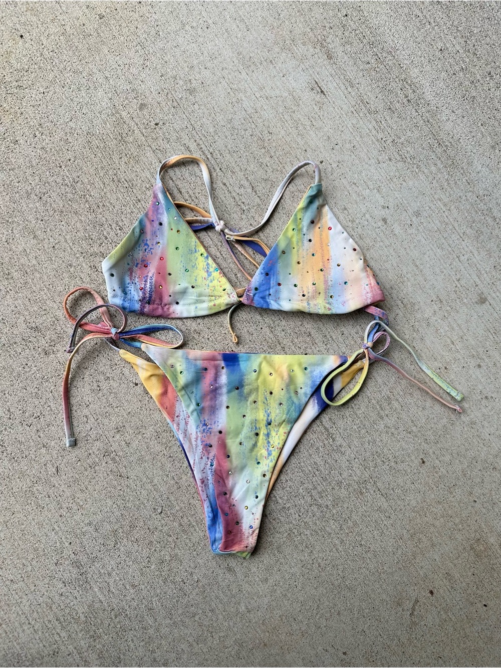Rhinestone Tie-Dye String Bikini